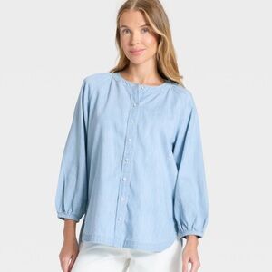 NWT‎ Small Universal Thread Cotton Light Wash Poet Button Down Denim Shirt
